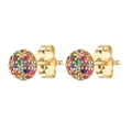 18K gold ball earrings with rainbow pavé gemstones and butterfly push-back closure - Gold with Multicolor Zircon