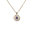 Detailed shot of gold evil eye pendant with vibrant colorful zircon stones on thin chain - 063 Style / 40CM Bead Chain
