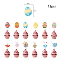 Dettaglio di 12 decorazioni per torte di Pasqua con coniglietti e uova con misure - Topper per Cupcake 12 Pezzi