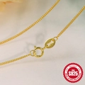 S925 sterling silver golden water wave chain necklace with secure spring clasp detail - Gold Curb Chain