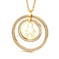 Gold hollow boy and girl pendant necklace with pavé cubic zirconia round charm - Gold Color (Rhinestone Human Figure/Double Ring)
