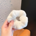 Plush white faux fur scrunchie with elastic band for autumn and winter hairstyles - 9002E Pure White Plush Scrunchie
