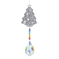 Macro detail of silver metal Christmas tree suncatcher with rainbow beads and crystal prism - Xmas Tree + 76mm Prism