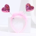 Pink heart headband with feathers and glitter springs for Valentine's party decorations - Pink Sequin Heart Spring Feather Headband (No. 36)