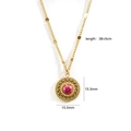 Detail van 14k gouden ketting met 15,5mm hanger, roze steen en een lengte van 38+5cm - Holle Bloem Schijf Stijl / Rhodoniet