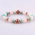 Pink zebra and lava stone 8mm elastic bracelet with rose gold accent beads - Rose Quartz and Amazonite