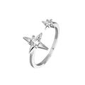 Anillo de estrella plateado ajustable con circonitas para un estilo minimalista elegante - Doble Estrella Asimétrica