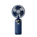 Portable navy blue handheld fan with digital power display and gold cat ear hooks - Y05 Blue