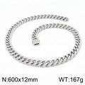 Silver stainless steel 12mm Cuban curb chain necklace, 600mm length and 167g weight - Silver Necklace 600x12mm