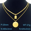 Collar de doble capa en acero de titanio dorado con colgantes redondos y cuadrados - Dorado