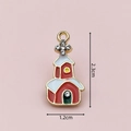 Miniature red house alloy pendant charm with white enamel and sparkling rhinestones - 2861 Red Rhinestone Snow House
