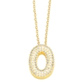 Detailed view of capital letter O pendant with cubic zirconia pavé on gold chain - Gold-O
