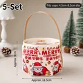 Christmas bear gift bucket with Santa pattern and wooden handle for cake packaging - Rotating Handheld Box Santa Backpack White Base Red Text 5 Sets