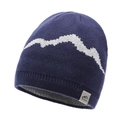 Gorro de punto azul marino con diseño de montaña blanca y etiqueta de marca - Talla única / Azul marino