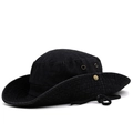 Sombrero de sol clásico de denim negro con ala ancha y cuerda ajustable para exteriores - Ajustable / Negro