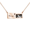 Rose gold envelope locket necklace with sliding photo insert and I love you engraving - Engraved + Color Print / Rose Gold