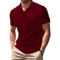 Polo homme bordeaux à séchage rapide avec texture verticale et col à boutons - Rouge Brique