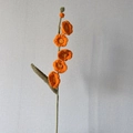 Handmade crochet orange mallow flower with green stem for DIY holiday gift bouquets - Single Stem 2 Buds 5 Flowers / Orange