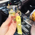 Milk tea cup keychain with liquid quicksand, cute sheep figurine and yellow strap - Yellow-New Milk Tea Cup Unicorn