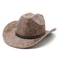 Brown western cowboy hat with cracked texture and decorative metallic studded band - Khaki Flat Top