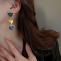 Orecchini vintage in oro con tre pendenti a cuore blu in un design a goccia verticale - 8# Cuore Blu (Perno in Argento)