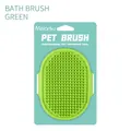 Green silicone pet grooming brush for dogs and cats with soft massage bristles - Card Packaging / Green