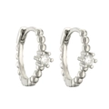 Elegant 18K silver plated beaded hoop earrings with solitaire prong set round crystal - Beaded Texture / Silver Beaded White Zircon