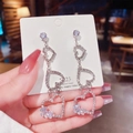 Elegant S925 silver needle triple heart drop earrings with shimmering zircon crystals - E0330 Triple Heart Full Rhinestone