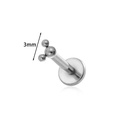 Piercing labret trinity en titane 3mm avec trois billes polies et base plate ronde - 3mm / Argenté