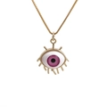 Detail des Evil-Eye-Anhängers mit lila Farbverlauf und goldenen Wimpernlinien - Rosa Böser Blick (Boxkette)