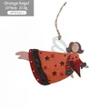 Orange wooden angel Christmas pendant with heart and star cutout details - Wooden Angel Style C