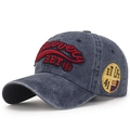 Cappellino da baseball grigio scuro lavato vintage con ricamo rosso e patch - Regolabile / Blu Notte