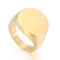 Polished gold-plated stainless steel signet ring with a round flat top for engraving - US 7 / 18mm Gold Polished Round Style (KR47940-K)