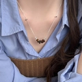 Tiger eye stone beaded pendant necklace on model with vintage minimalist design - Silver Tiger Eye Chip Choker (47#)