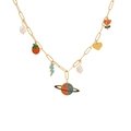 Collana dorata in acciaio con ciondoli fragola perla cuore e pendenti colorati - Stile Pianeta Colorato Fragola Perla (1#)