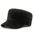 Cappello militare classico nero in finta pelle scamosciata con occhielli in metallo - Regolabile / Nero