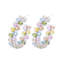 Elegant silver C-shaped hoop earrings featuring colorful rectangular cubic zirconia stones - Multicolor (S925 Silver Pin)