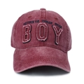 Gorra de béisbol granate lavada vintage con parche BOY y bordado de estilo urbano - Ajustable / Burdeos