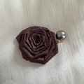 Maillard dried rose hair claw clip in dark brown fabric with a grey pearl accent - Flower Pearl Duckbill Clip / Brown