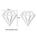 Minimalist silver stainless steel hollow diamond stud earrings measuring 9mm by 9mm - Silver