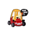 Cartoon enamel pin featuring a white goose driving a red and yellow toy car with Honk Honk text - Qhxz657