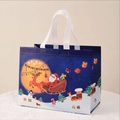 Blue Christmas non-woven gift bag with Santa and reindeer pattern in 45-degree view - Christmas Style 21