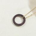 Minimalist 14K gold plated necklace featuring a circular pendant with purple zircons - Purple