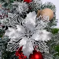 Fleur de poinsettia argentée scintillante pour la décoration du sapin de Noël - Argenté