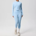 Ensemble de yoga bleu clair avec haut zippé à manches longues et legging taille haute - Bleu Ciel
