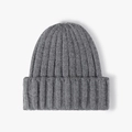 Thickened gray ribbed knit beanie for women featuring warm winter wool fabric - One Size / Dark Grey (24B029)
