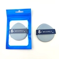 Blue circular soft makeup sponge with logo ribbon and matching resealable pouch - Light Blue Pointed (Megrez)