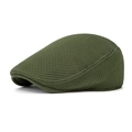 Olive green mesh newsboy cap for summer featuring breathable mesh and flat peak design - Adjustable / Dark Green