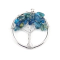 Detail of life tree pendant with silver wire wrap and turquoise crystal stones - 3cm / Silver + Kyanite