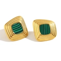 Retro square 18K gold plated stainless steel stud earrings with green striped acrylic stone - Threaded Trapezoid Acrylic Stud Earrings / Gold